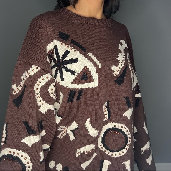 Vintage Hand-knit Beaded Sweater - Picture 3 of 4
